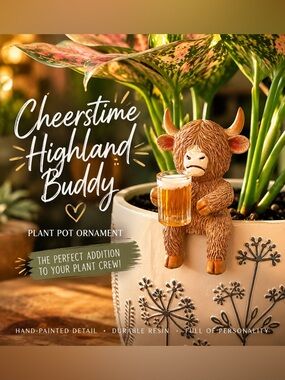 Precious Highland Cow Plant Pot Hanger Ornament with Mug Resin Decor